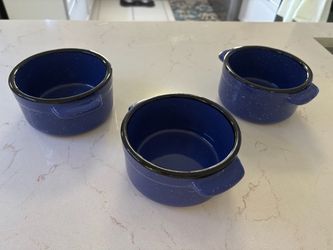 * Von Pok & Chang Speckled Blue Stoneware Set of 3