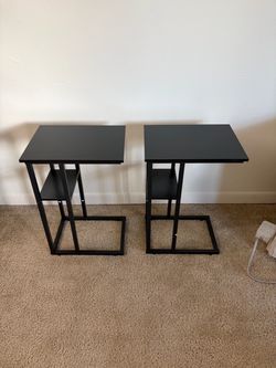 Set of 2 C shaped end table black sofa table