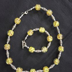 Venetian Murano Womens (18")Necklace & Bracele(7.75") Glass Vintage Rare Yellow