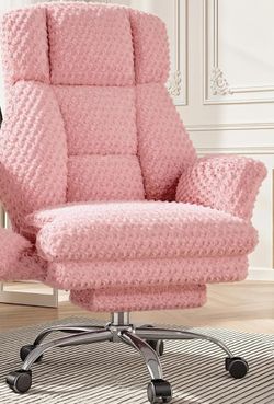 Pink Plush Office Chair with Footrest - Flip Arms