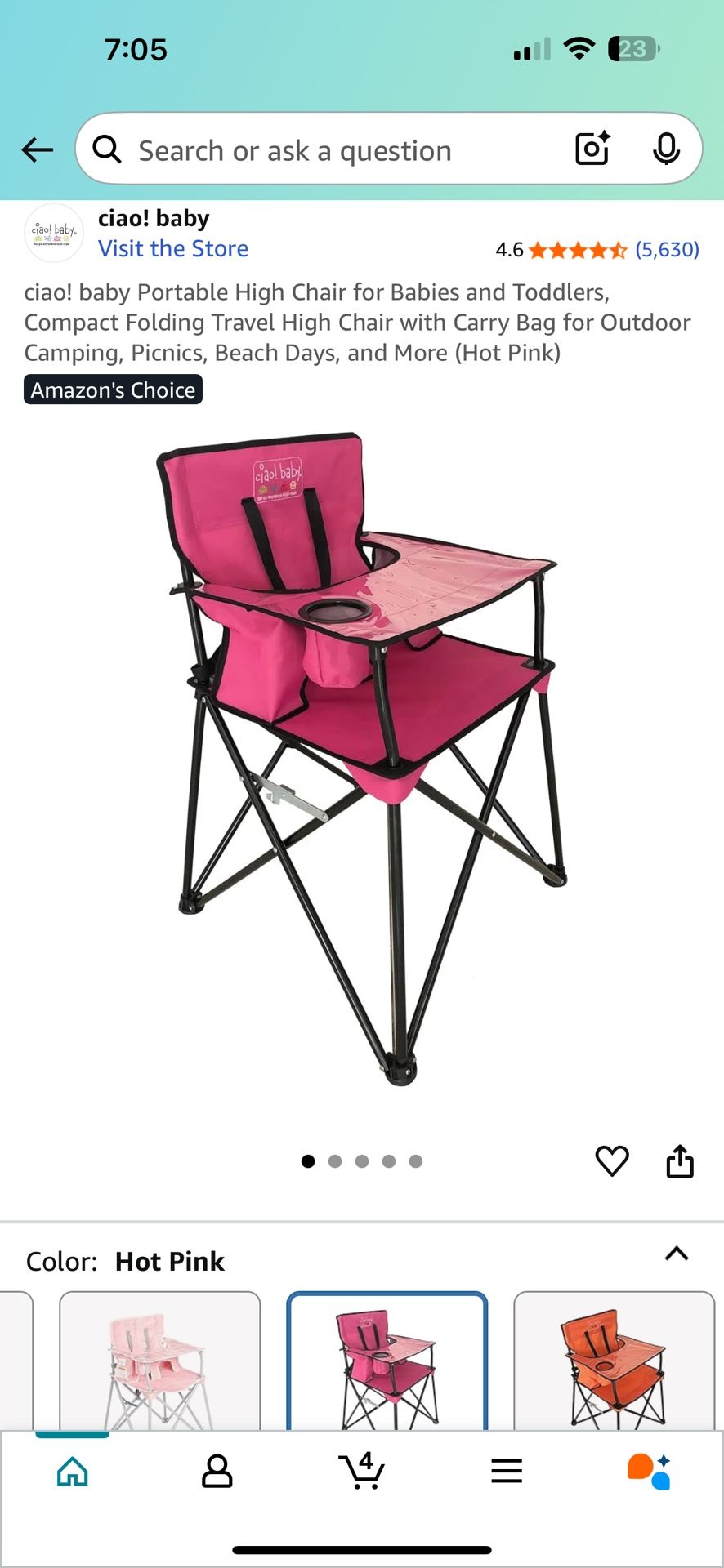 ciao! baby Portable High Chair for Babies and Toddlers, Compact Folding Travel High Chair with Carry Bag for Outdoor Camping, Picnics, Beach Days, and