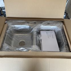 Glacier Bay 33 In. Drop-In 50/50 Double Bowl All in One 20 Gauge Stainless Steel Kitchen Sink