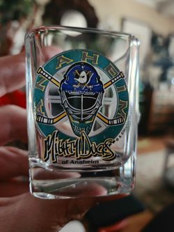 Vintage 1990's Mighty Ducks of Anaheim Hockey Shot Glass.