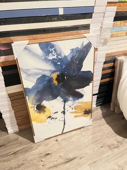 36"x24" Framed Canvas Art - New Abstract Blue Flower