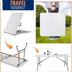 6FT Folding Table Indoor Outdoor Heavy Duty Portable Folding Plastic Dining Table w/Handle, Lock for Picnic, Party, Camping - White (4ft, 6ft, 8ft) (8