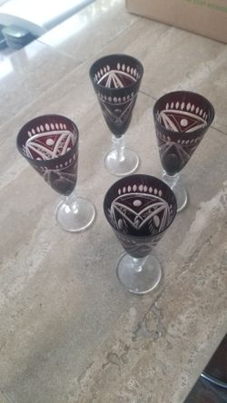 Eastern European Amethyst? Cut Glass Wine Glasses