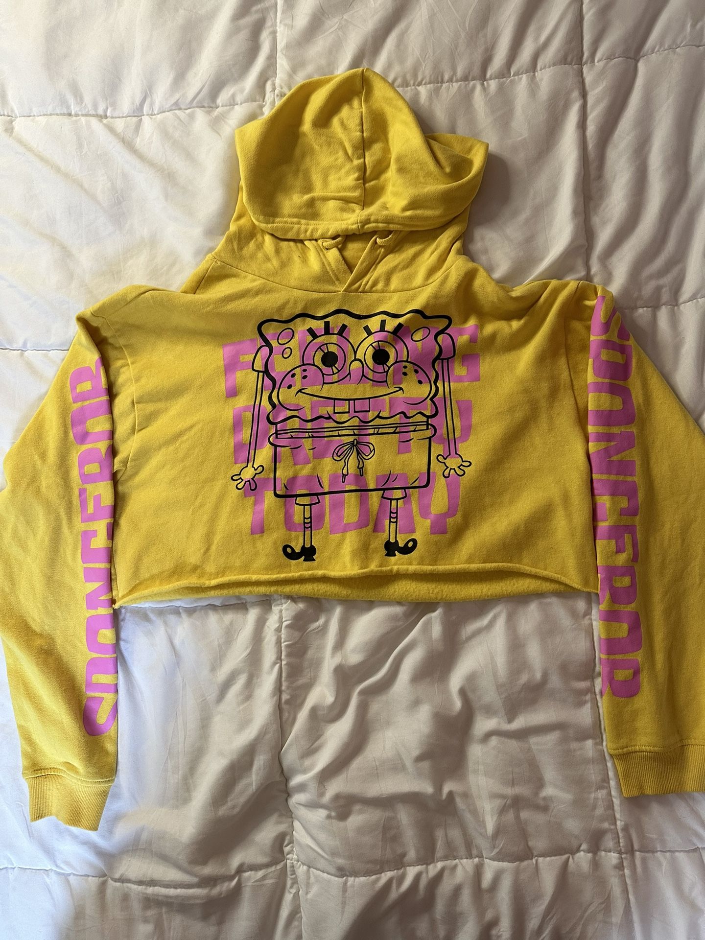 Yellow and Pink Sponge Bob Cropped Hoodie 