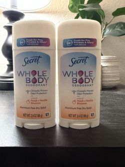 Secret Whole Body Deodorant Stick for Women, Naturally Derived Ingredients, Peach & Vanilla Scent, Aluminum Free Deodorant Stick, 72 HR Odor Protectio