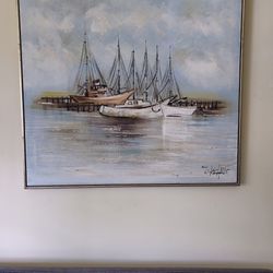 Vintage Sailboat Painting Signed J Keane 37" X 37"