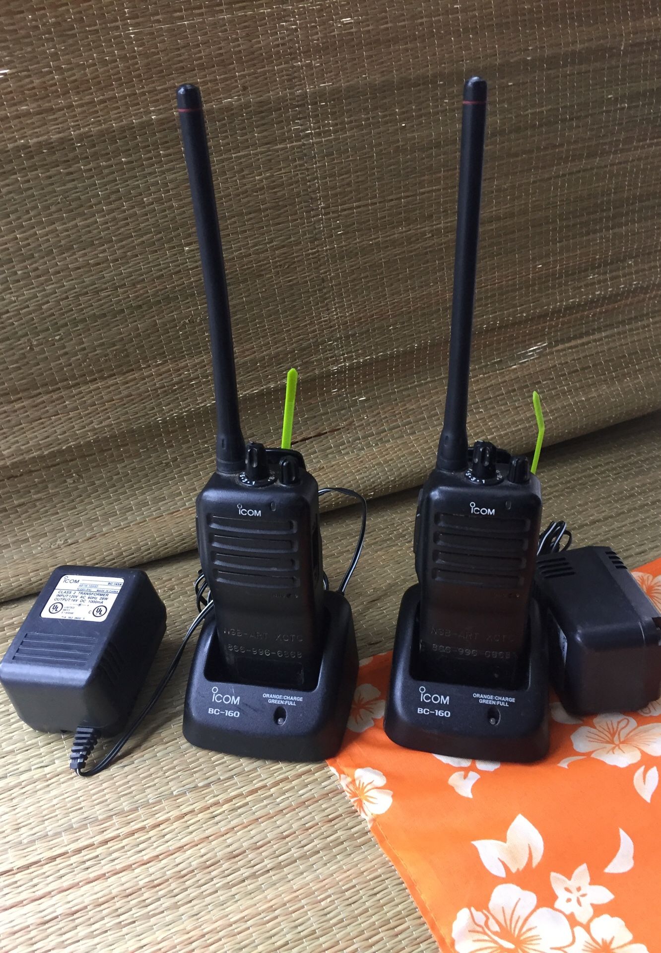 (2) ICOM IC-F14 TWO-WAY PORTABLE HANDHELD RADIOS w/ (2) ICOM BC-160 RAPID CHARGER AND (2) BC-145A POWER SUPPLY. *****PENDING PICK UP****