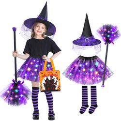 Witch Purple Halloween Costume Set Girls 3-6 - Disfraz de Bruja Nina 3-6 