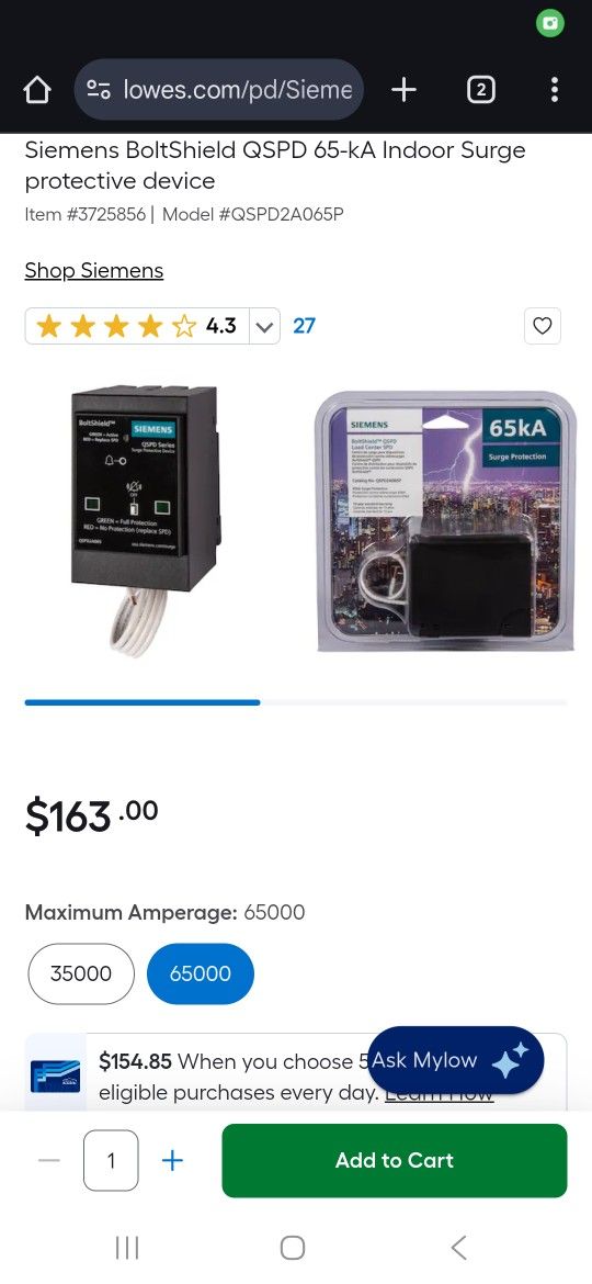 Siemens BoltShield QSPD 65-kA Indoor surge protective device.