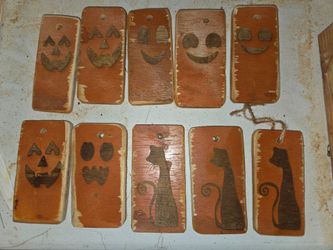 Handmade Halloween Wood Block Ornaments Set of 4
