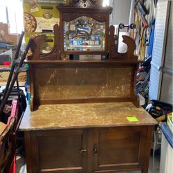 Antique Marble Top Dresser With Mirror 