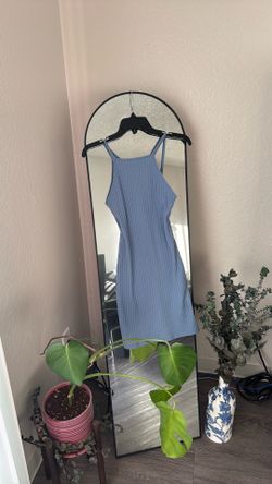 Blue bodycon high neck mini dress
