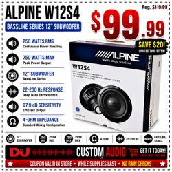 Alpine BassLine Series 12 Inch Subwoofer 4-Ohm Bass Speaker 750 Watts W12S4 🚨 Payment Options Available 🚨 No Credit Needed 🚨