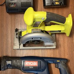 RYOBI Cordless Reciprocating saw, Circular saw, battery and charger