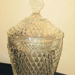 Vintage Indiana Glass Diamond Point Ice Bucket - Biscuit Jar with Lid