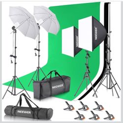 Photography Lighting kit with Backdrops, 8.5x10ft Backdrop Stands, UL Certified 5700K 800W Equivalent 24W LED Umbrella Softbox Continuous Lighting, Ph