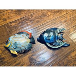 Set of 2 Vintage Wall Hanging Fush Decor, Blue Tang & Long Fin Angel