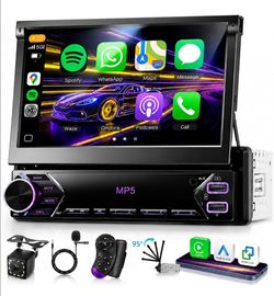 Single Din Flip-Out Stereo with 7 inch Screen with wireless Carplay and Android Auto