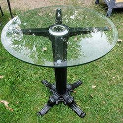 Unique Thick Beveled Glass Top Metal Base Table!