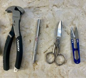 Collection Of Six New & Vintage Tools: Slip-Joint Pliers & Wire Stripping/Crimping Pliers & Husky End-Nipper Pliers & Metal Scribe / Pen & Utility Sci