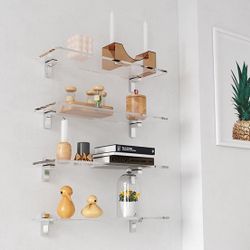 Clear Acrylic Shelf Invisible Wall Shelves, Wall Mounted 15.7 Inch, Set of 4
