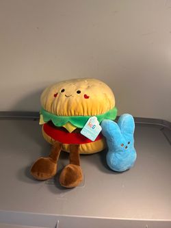 Hug Me Cheeseburger Plush + Blue Peeps Bunny Plush Stuffed Animal Bundle