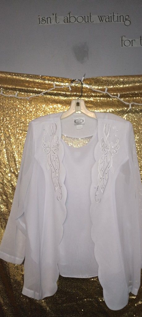 Women's White Sheer 3 Piece Skirt Set Good Condition Size Xl