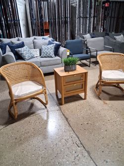 Set Of 2  bali & pari Niko Bohemian Light Honey Rattan Arm Chair)New)