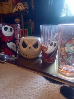 4 Vintage Nightmare Before Christmas Glass Cups And Mug