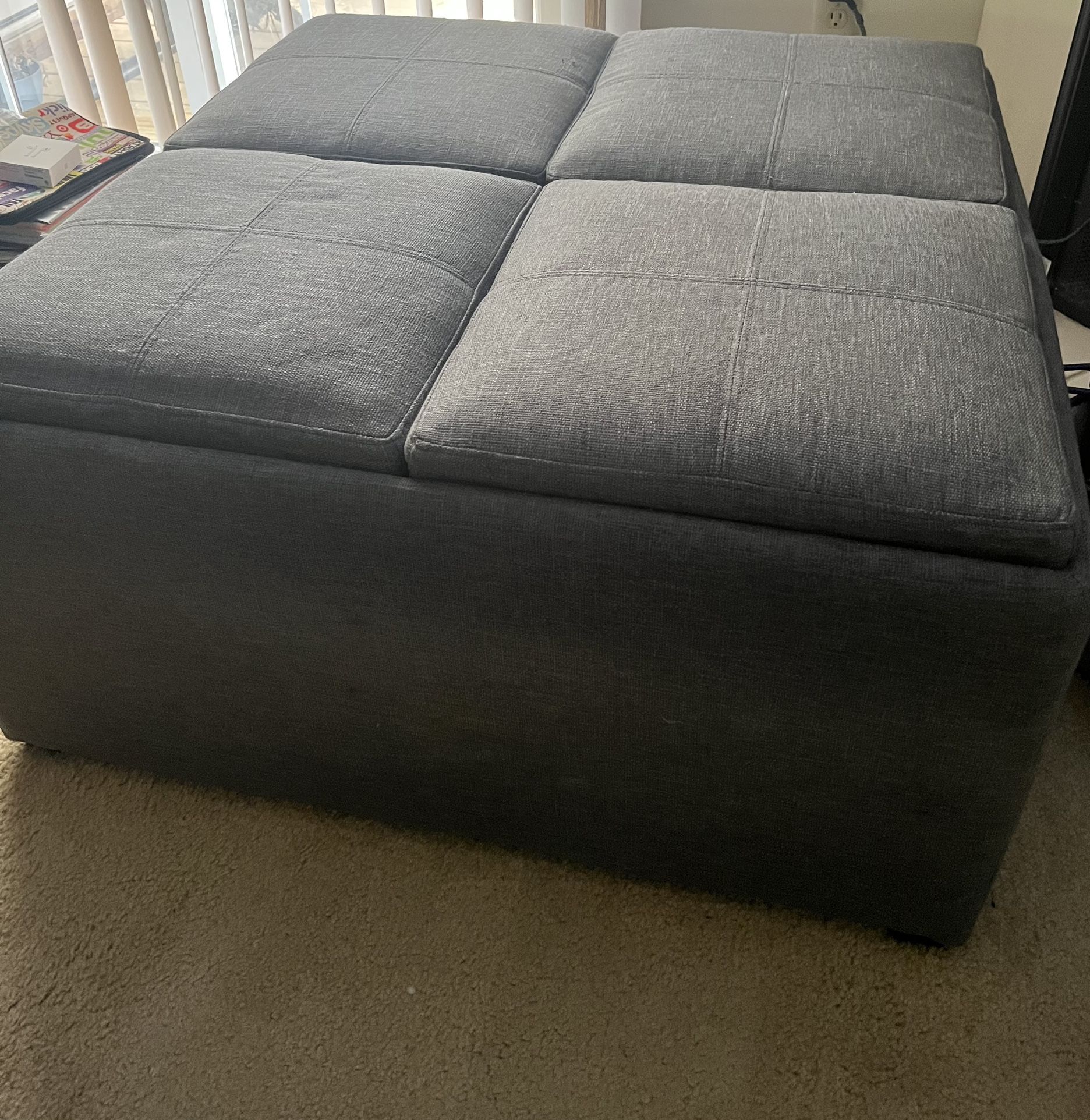 35" x 35" x 18" Coffee Table Storage Ottoman in Slate Gray
