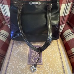 NEW in Box - Brighton Elsbeth Blk/Choc Handbag / Purse w/ Leather Accents