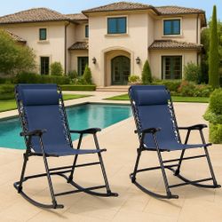 New Set of 2 Heavy Duty Patio Rocking Chair Chair Outdoor Folding Recliner Foldable Lounge Chair Outdoor Pool Chair for Patio, Poolside and Camping (3