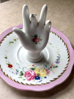 porcelain Hand ring holder. Floral Design 