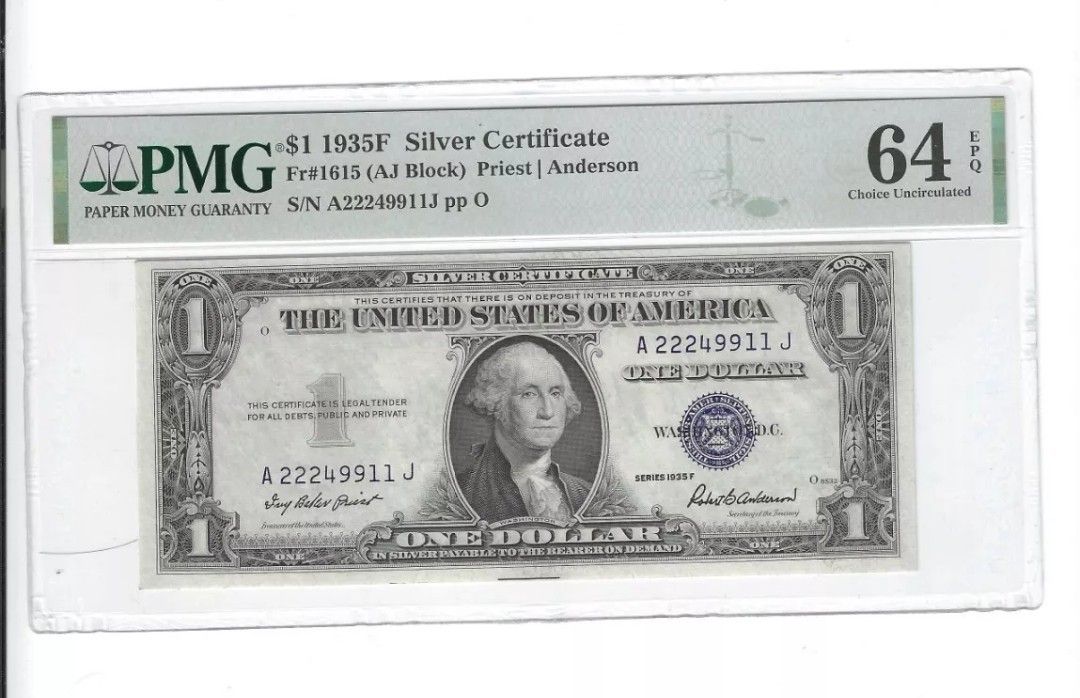 1935 1 Dollar Silver Certificate PMG 64EPQ Ch CU BLUE SEAL SERIES 1935-F NO RSRV