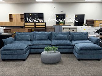 140" Modular Sectional Sofa, Comfy Cloud Couch Sectional Sofa with Ottoman, Chenille Sofa Sleeper Deep Seat Sofa with Throw Pillows for Living Room (G