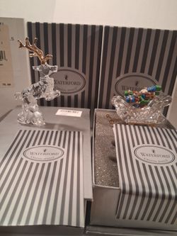 Waterford Crystal Jeweled Santa Aled Toys And Reindeer Set