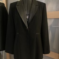 Elegant Leather Collar Blazer, 8