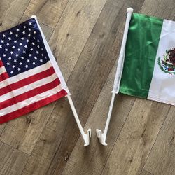 2. USA Mexico Automobile Window, Flags Double-Sided. Size 12”x18”