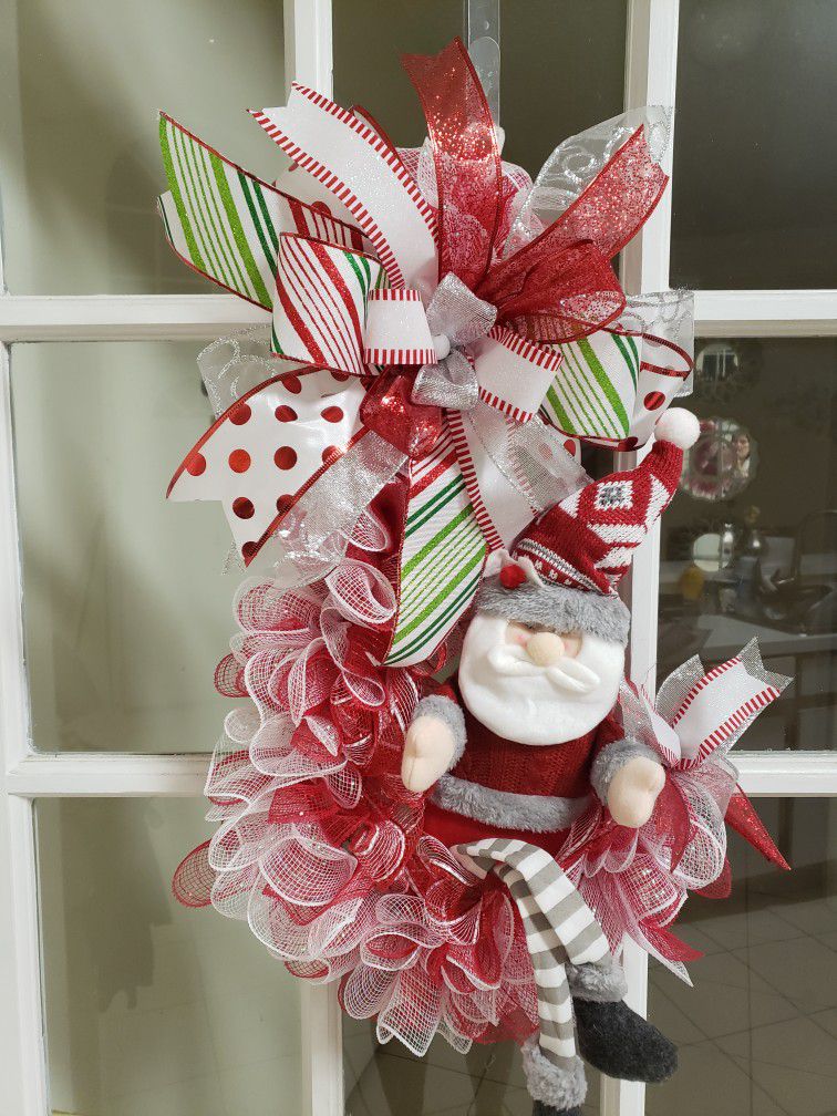 Upside-down Candy Cane With Santa's 