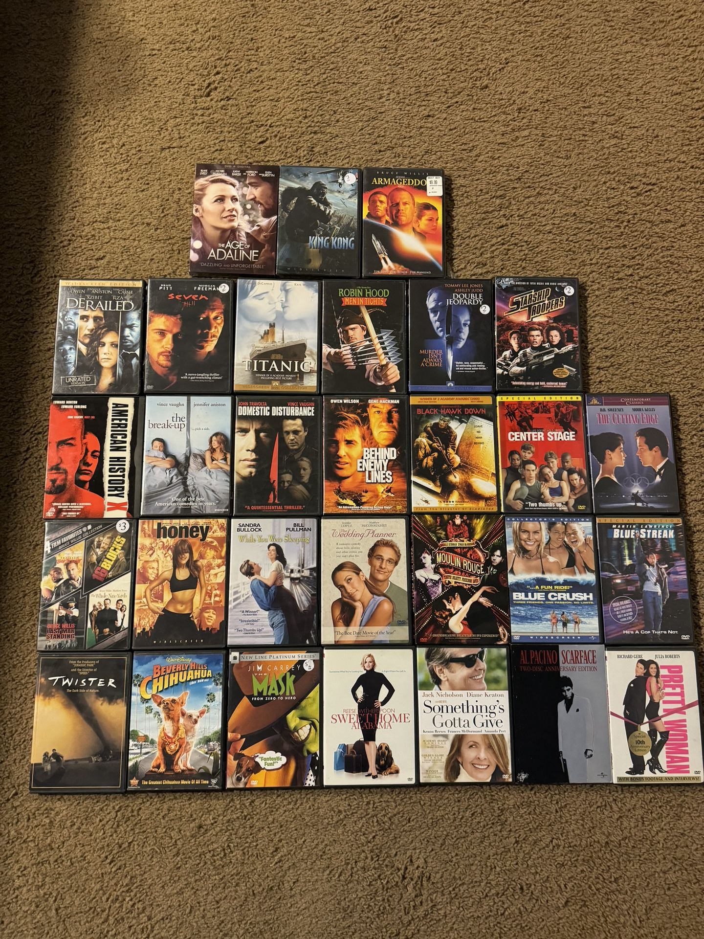 DVD’s - Top Row Sealed / New $3 - All Other Rows $2 Each Or All For $30