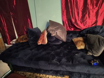Navy Blue Velvet Sofa $850 or best offer one piece like new