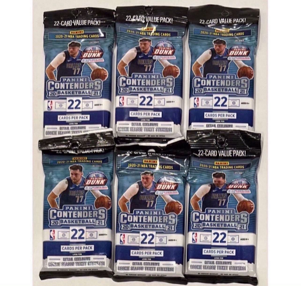 (6) 2020-21 Panini Contenders Basketball Value Packs 6 Pack Lot Fat Pack Cello Pack Factory Sealed NBA Cards Lamelo Ball RC ?