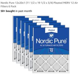 Nordic Pure 12x20x1 (11 1/2 x 19 1/2 x 3/4) Pleated MERV 12 Air Filters 6 Pack 