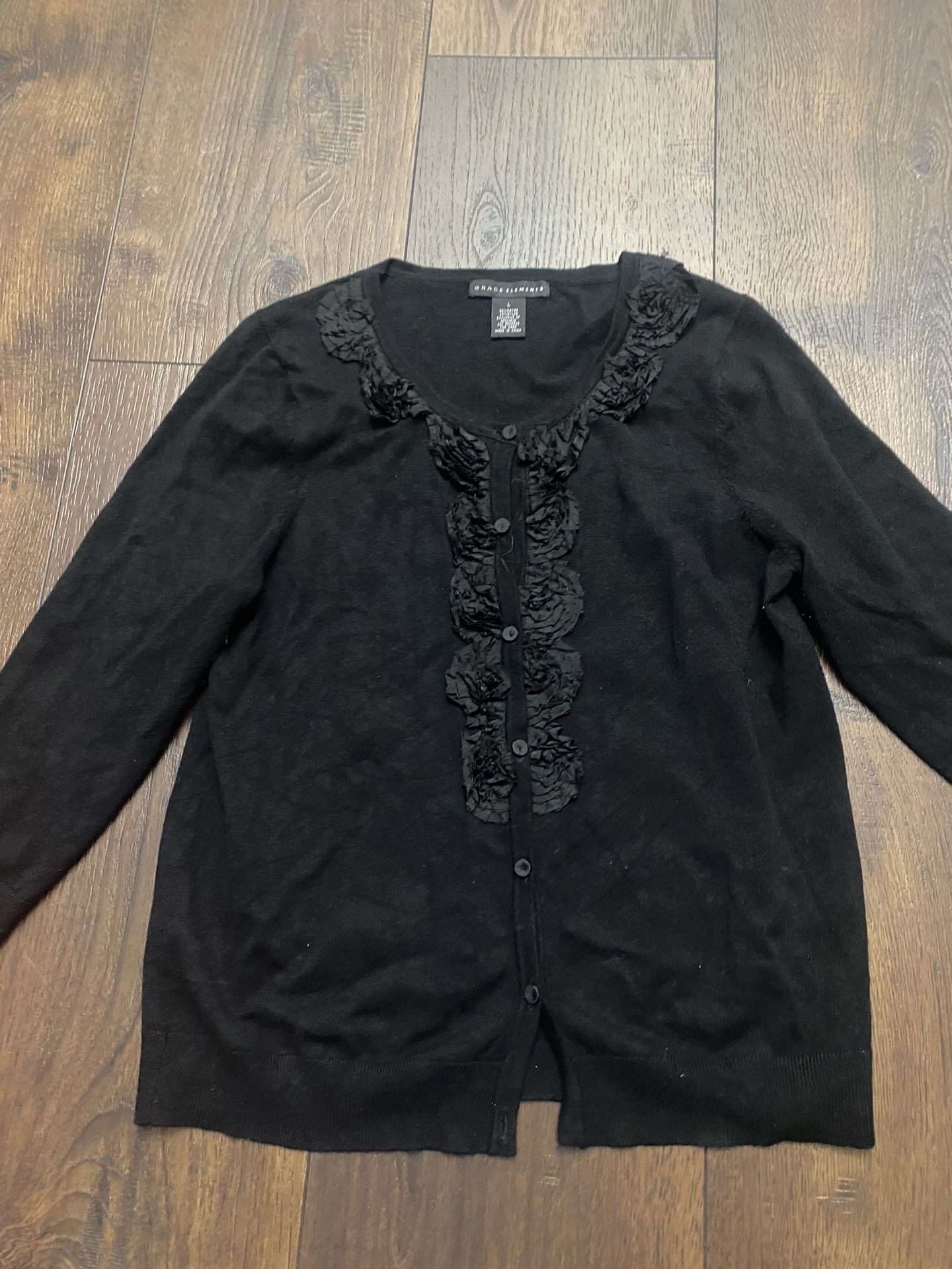 Womans Black 3/4 Sleeve Sweater Cardigan Size Large By Grace Elements #6