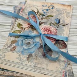 Junk Journal Pages Ephemera Shabby Chic Blue And Pink Roses 12 Designs