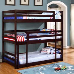 Sandler Wood Twin Triple Bunk Bed Cappuccino- Finance Available 