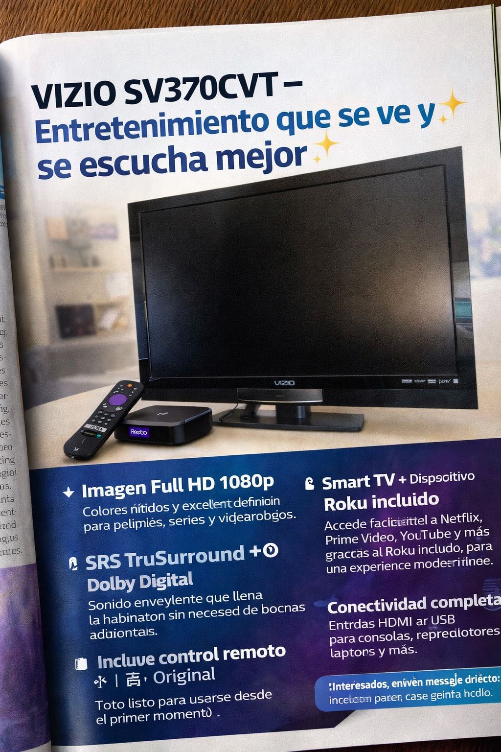 Smart TV VIZIO de 37” Full HD / Roku / Stand